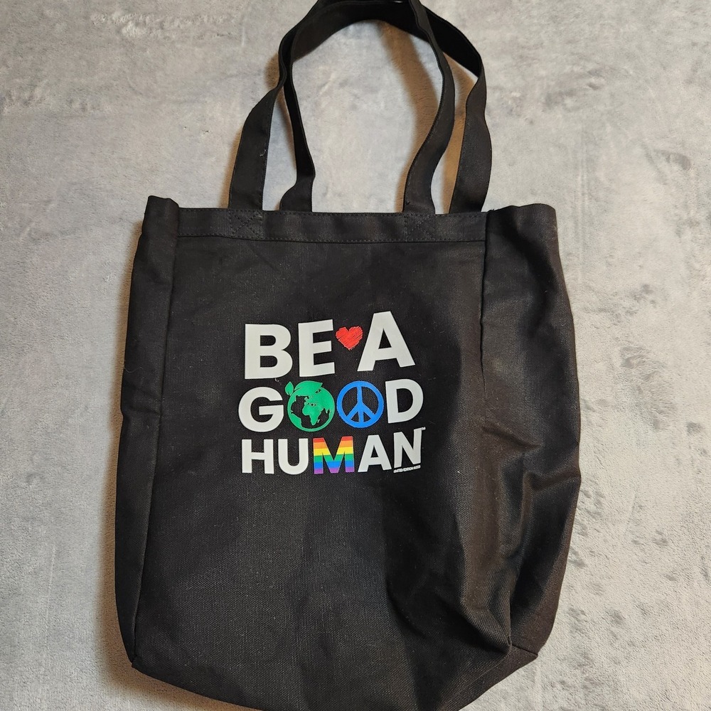 Be A Good Human Tote Bag Black Peace Love Black